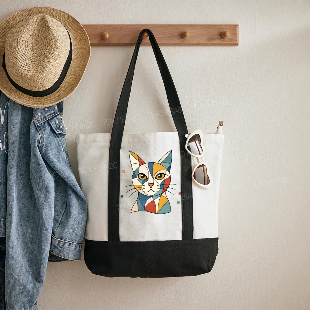Abstract Cat Art  Color-blocked Canvas Bag