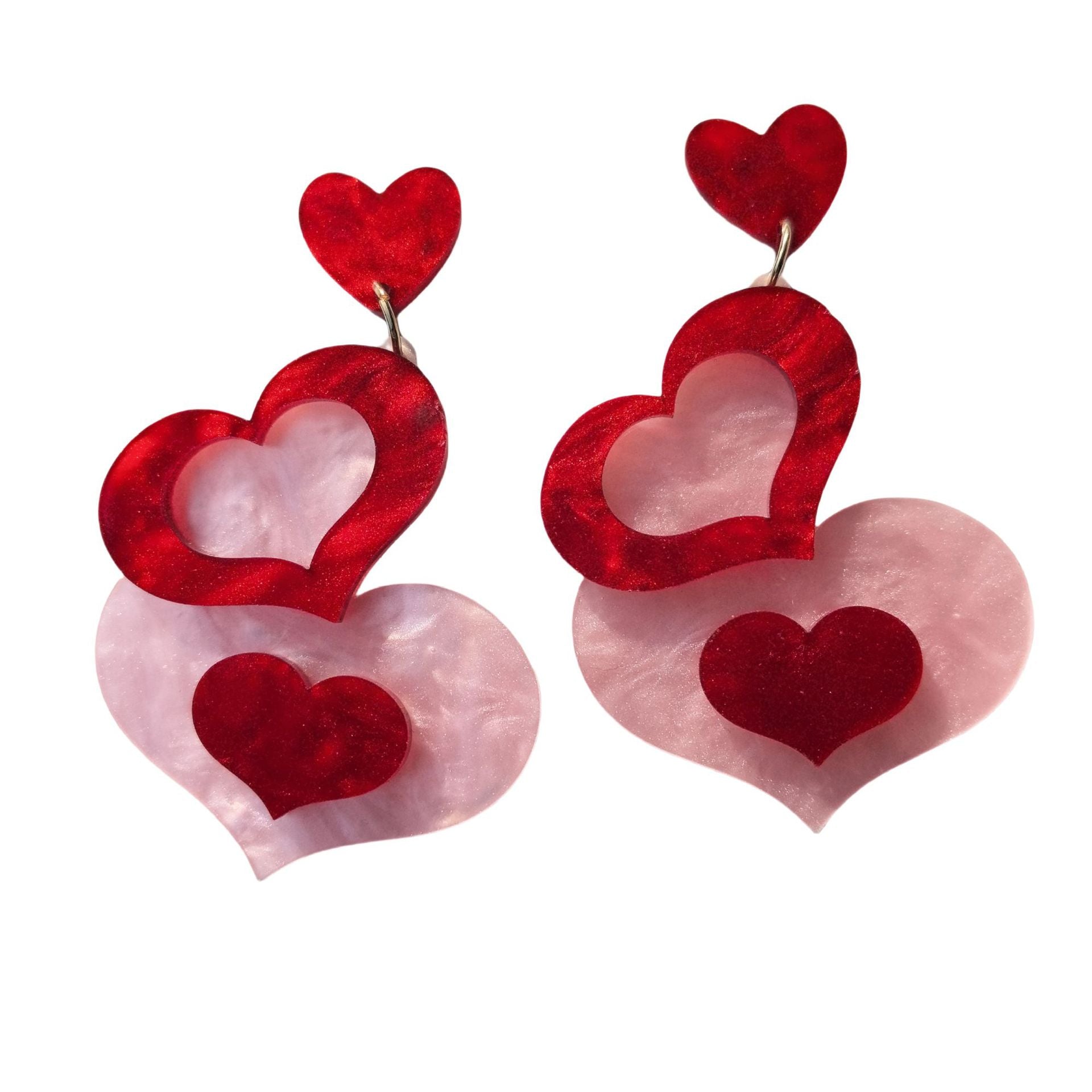 Water Ripple Red And Pink Heart-Shaped Envelope Earrings