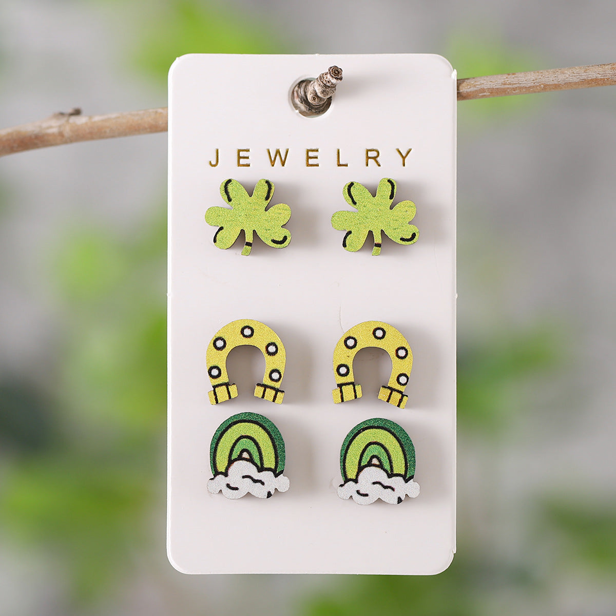 Green Clover Horseshoe Rainbow Hat Dwarf Earrings