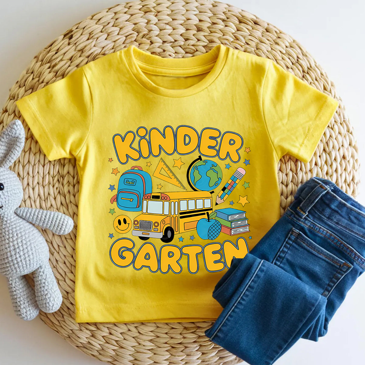 Personalized Grade Yellow School Bus School Supply Toddler T-shirts