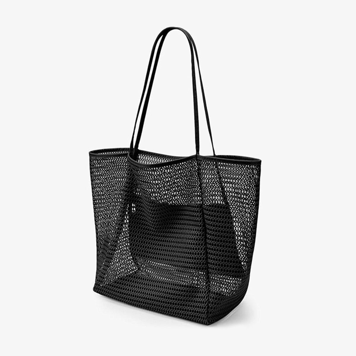 Foldable Beach Bag With Mesh Fabric And Carrying Handles.
