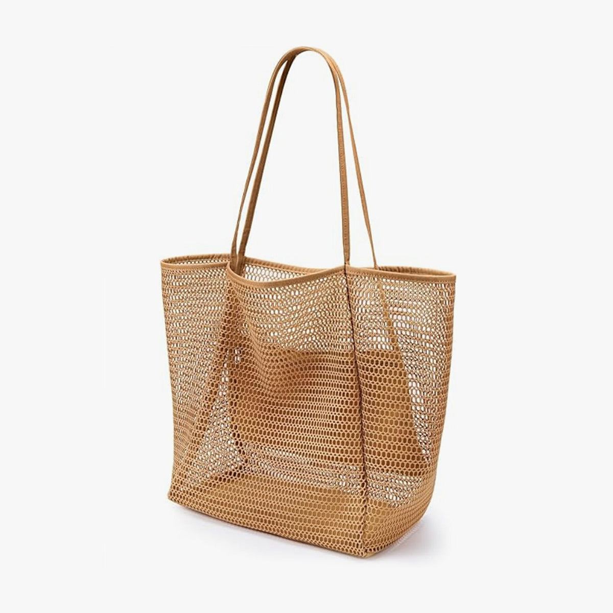 Foldable Beach Bag With Mesh Fabric And Carrying Handles.
