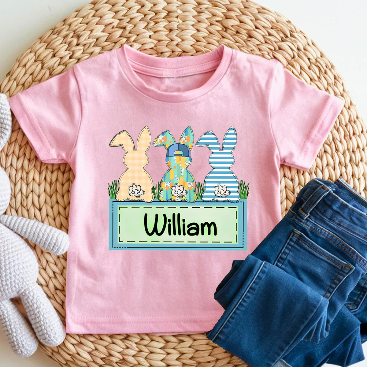 Personalized Name  Rabbit Checkered Pattern  Toddler T-shirts