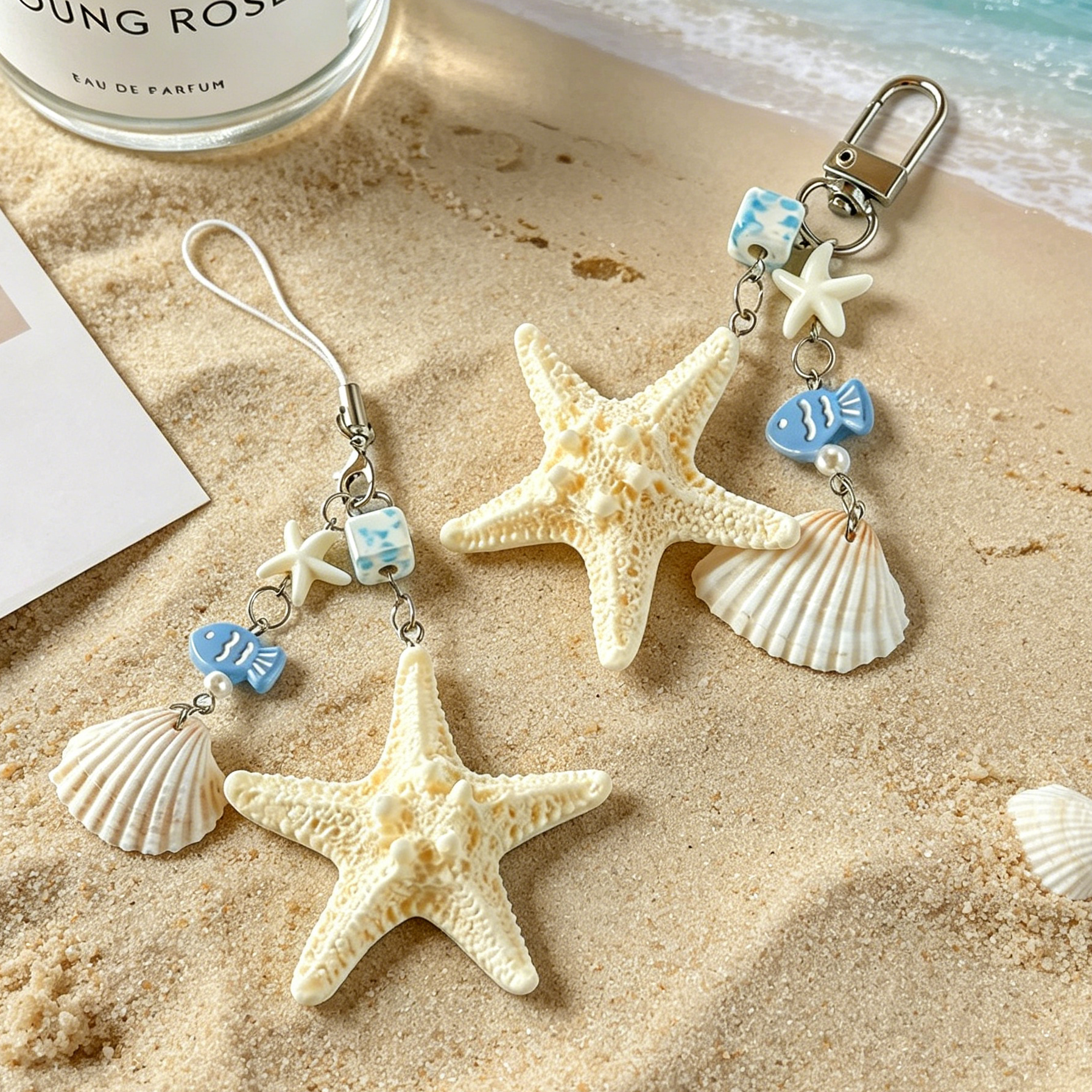 Natural Seashell Decorative Keychain & Versatile Starfish Phone Charm