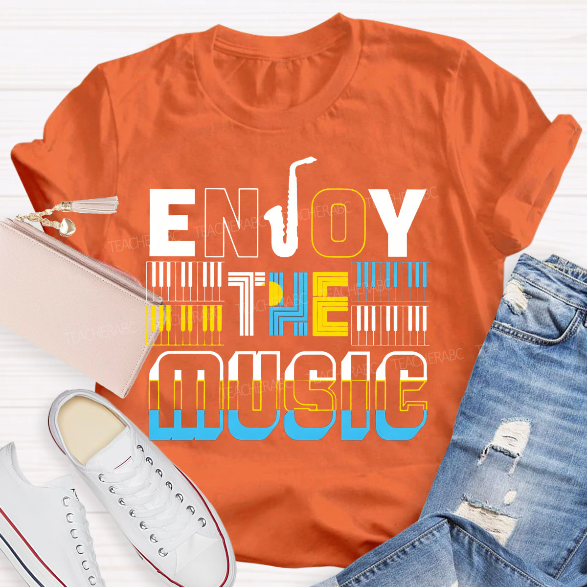 Enjoy The Music Saxophone Piano Keys Music Teacher T-shirt