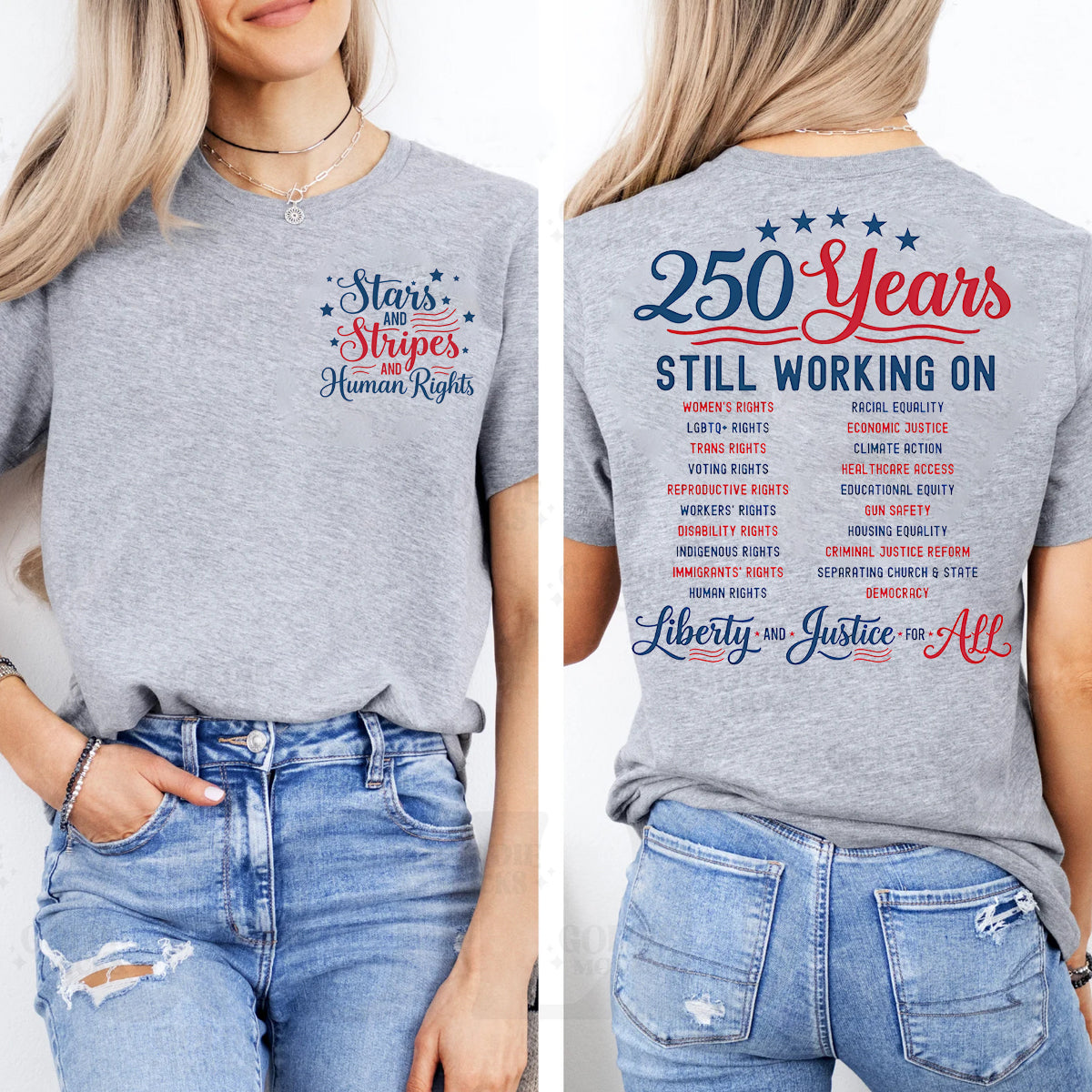 Stars And Stripes And Human Rights  Double Printed T-shirt