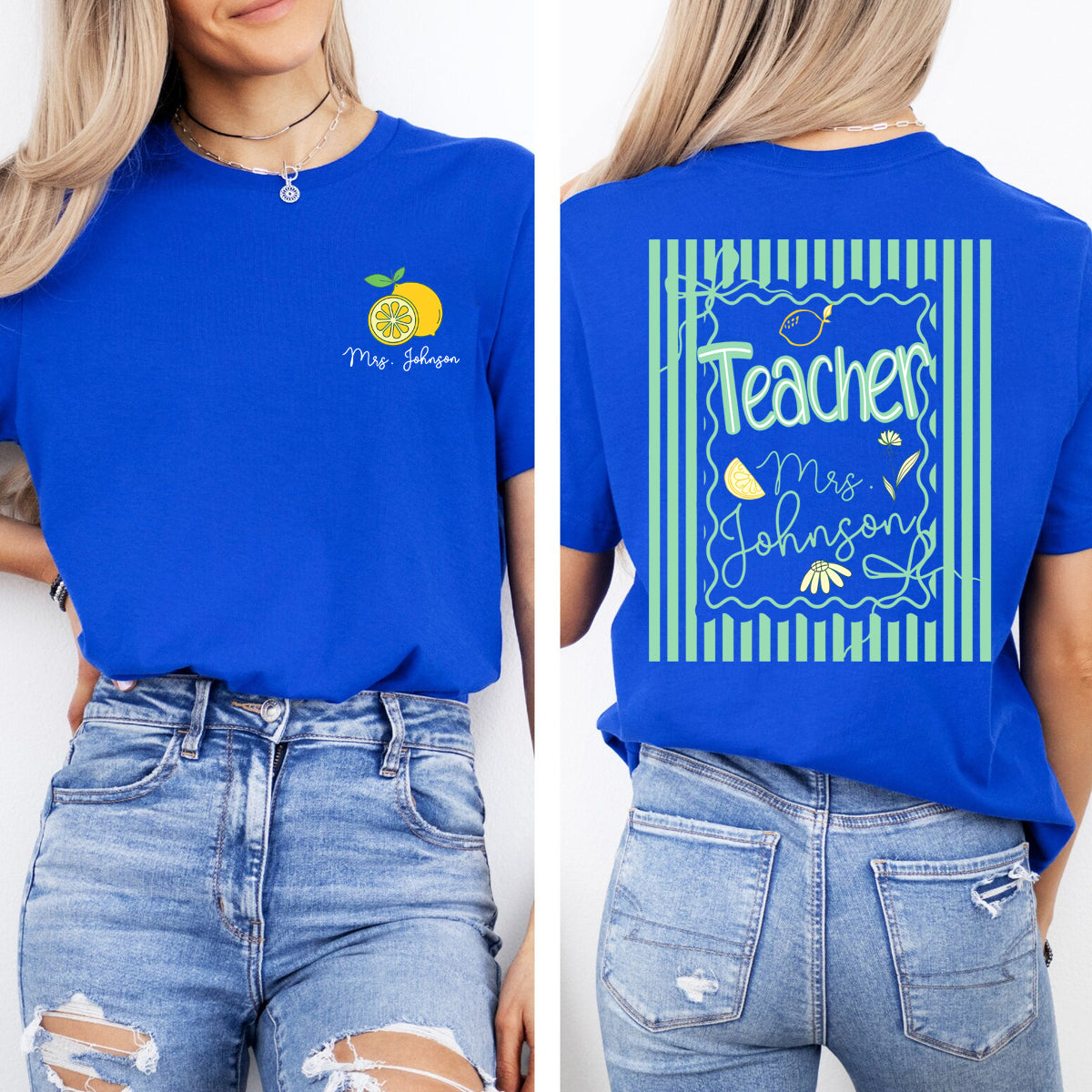 Personalized Name  Teacher Lemon Pattern  Double Printed T-shirt