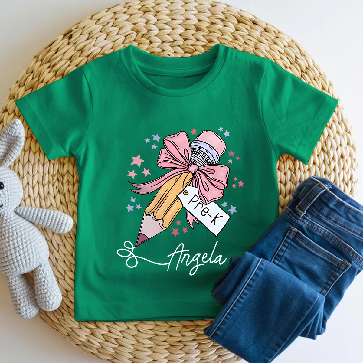 Personalized Name And Grade Bows And Pencils Pre-K Toddler T-shirts