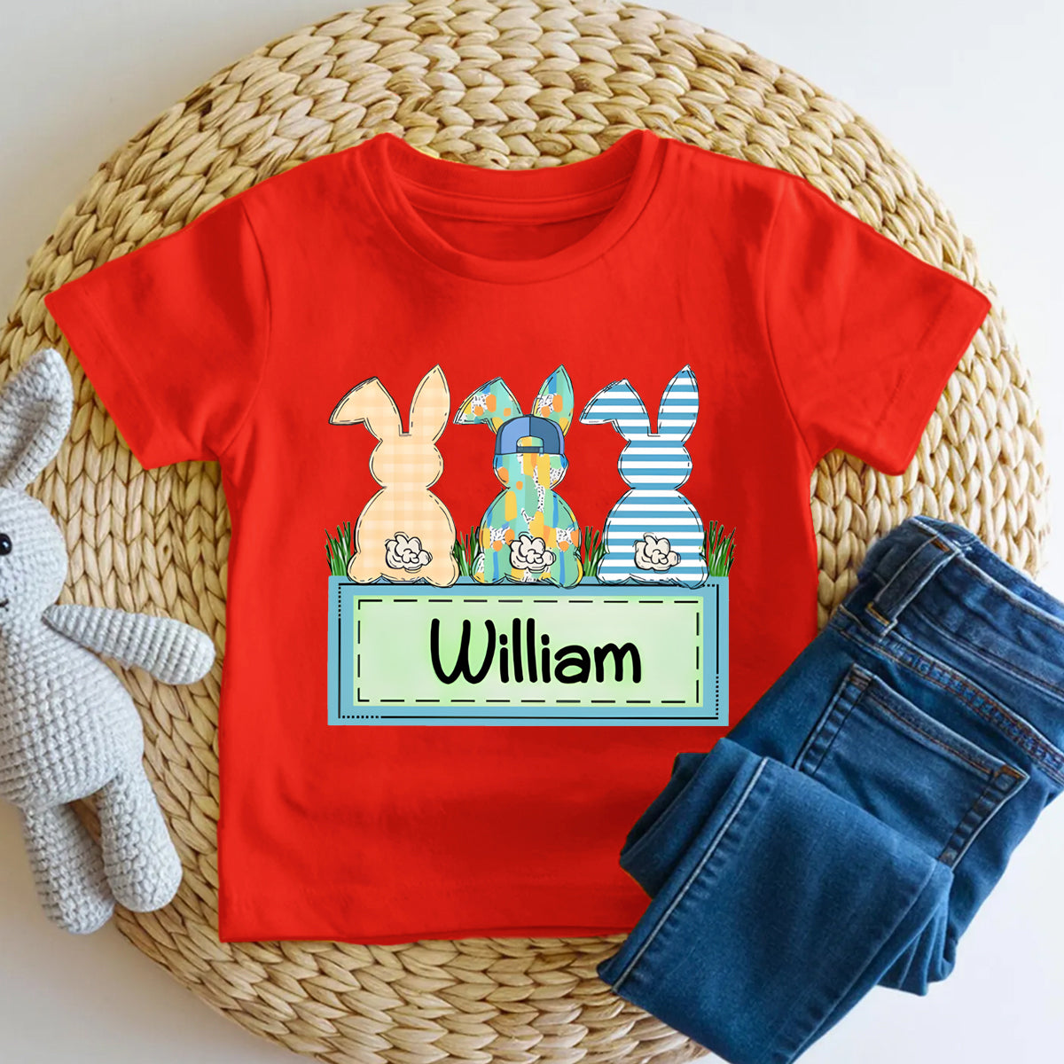 Personalized Name  Rabbit Checkered Pattern  Toddler T-shirts