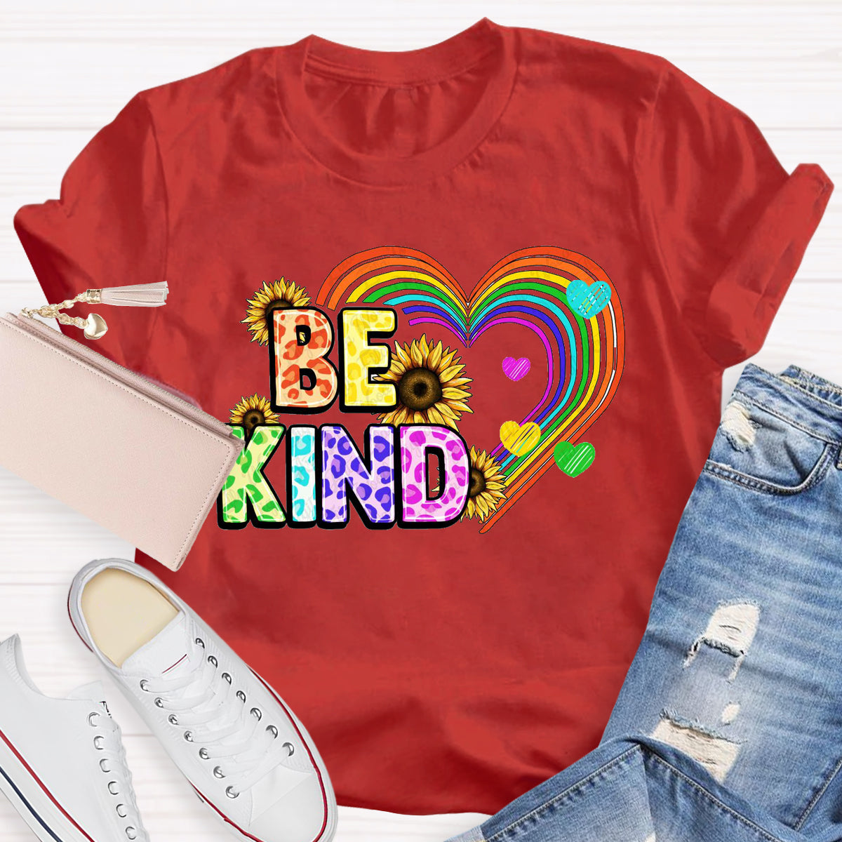 Be Kind Rainbow Sunflower Teacher T-Shirt
