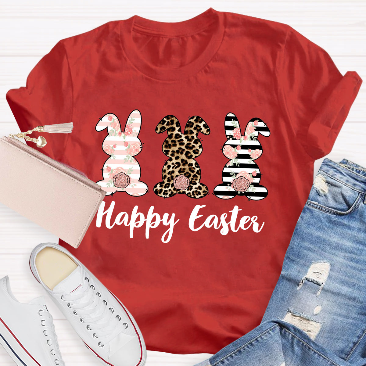 Happy Easter Cute Live Floral Bunny Teacher T-Shirt