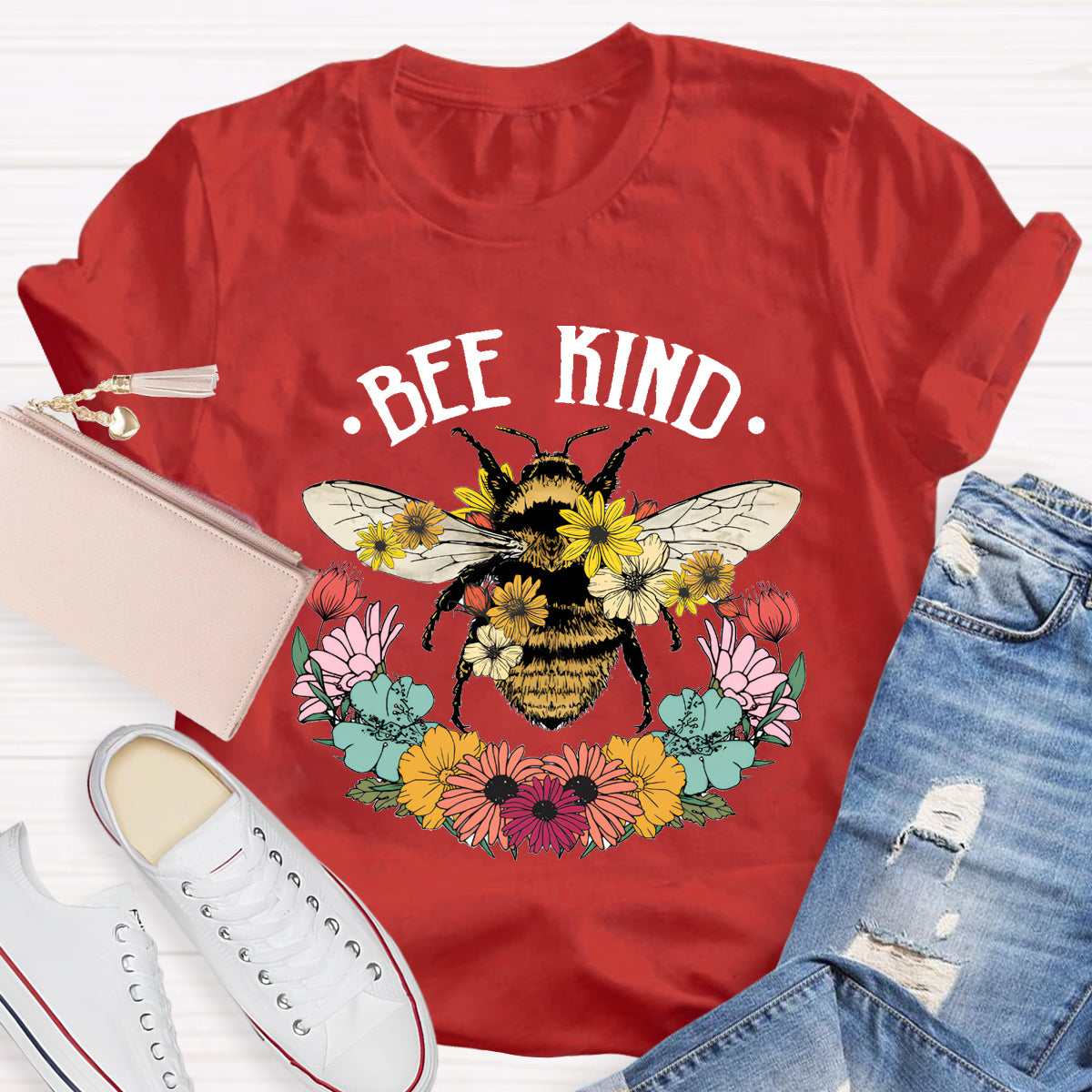 Bee Kind Floral Teacher T-Shirt