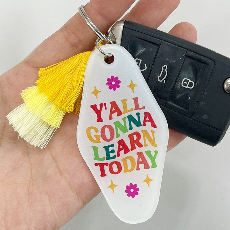 Floral Text Multi-layered Pink Tassel Key Tag