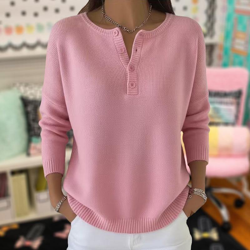 Women’s Cozy Knit V-Neck Button Sweater