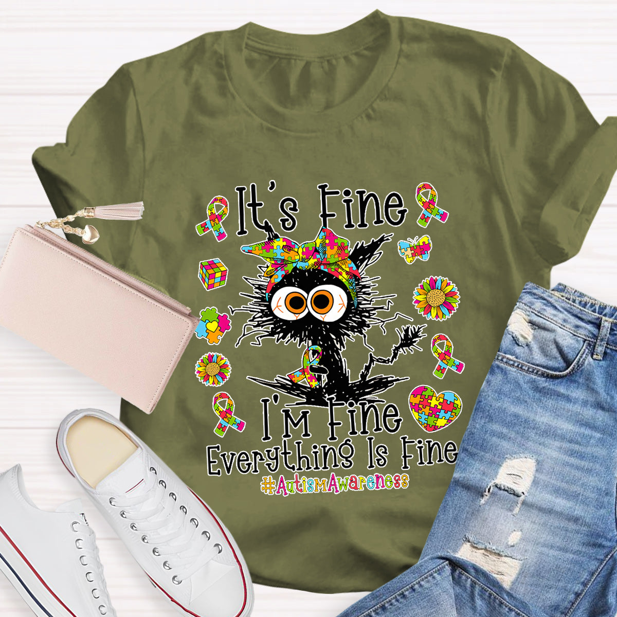 It's Fine I'm Fine Everything Is Fine Autismawarness T-Shirt