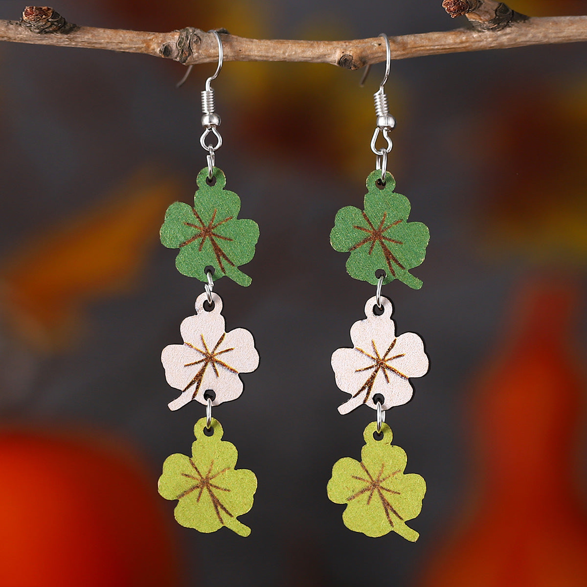 Four-Leaf Clover Tassel Ice Cream Coffee Cup Earrings