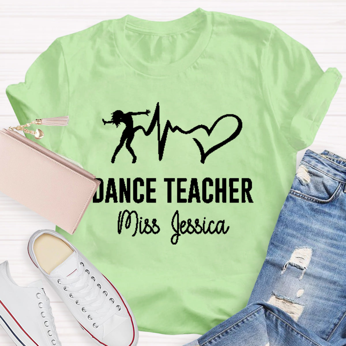 Personalized Name Dance Black Letters Teacher T-Shirt