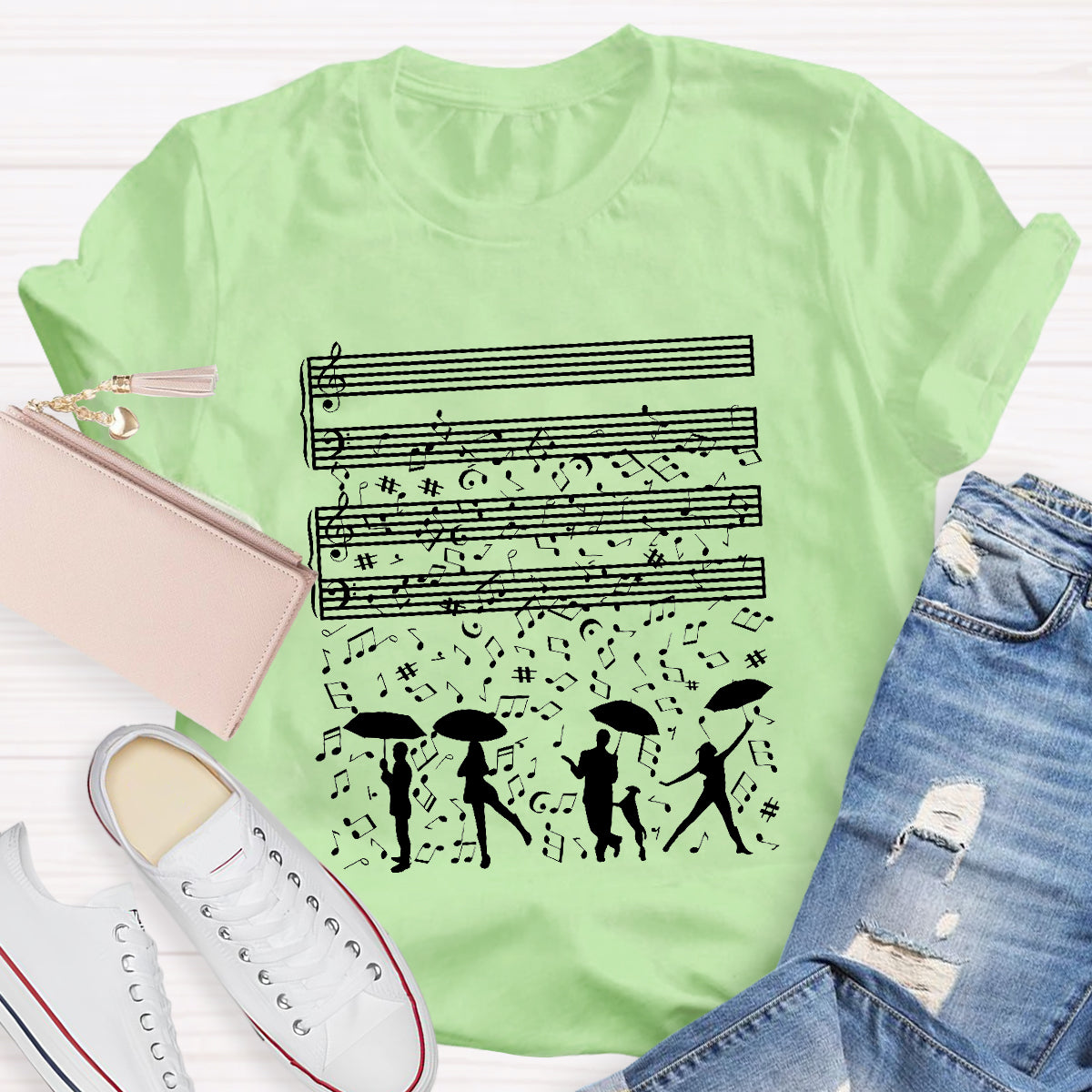 Dancing On The Rainy Night Under The Musical Notes Teacher T-Shirt