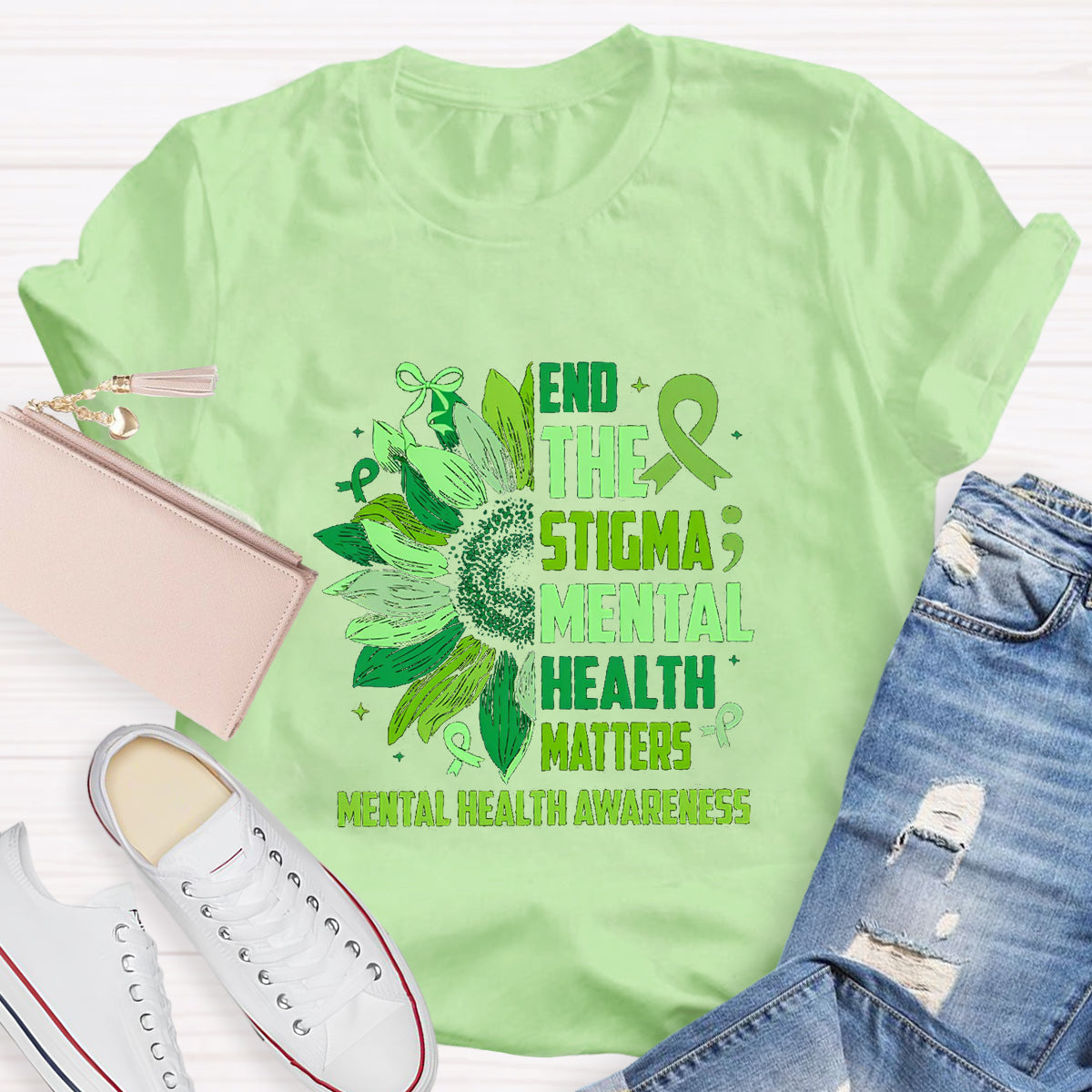 End The Stigma Mental Health Matters Teacher T-Shirt