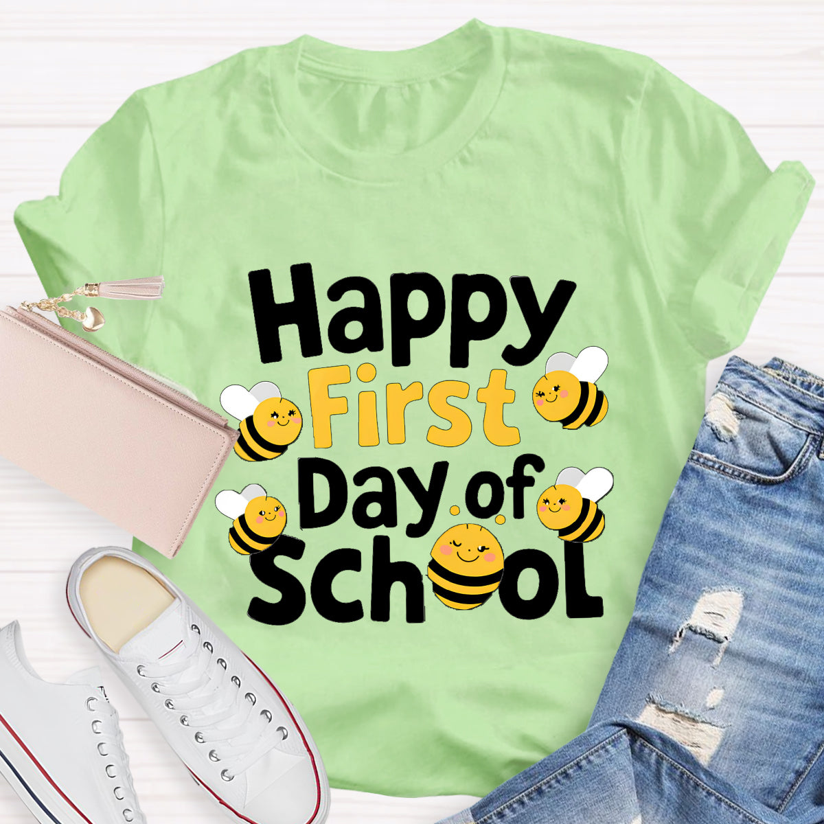 Happy First Day Of School Funny Bee Teacher T-Shirt