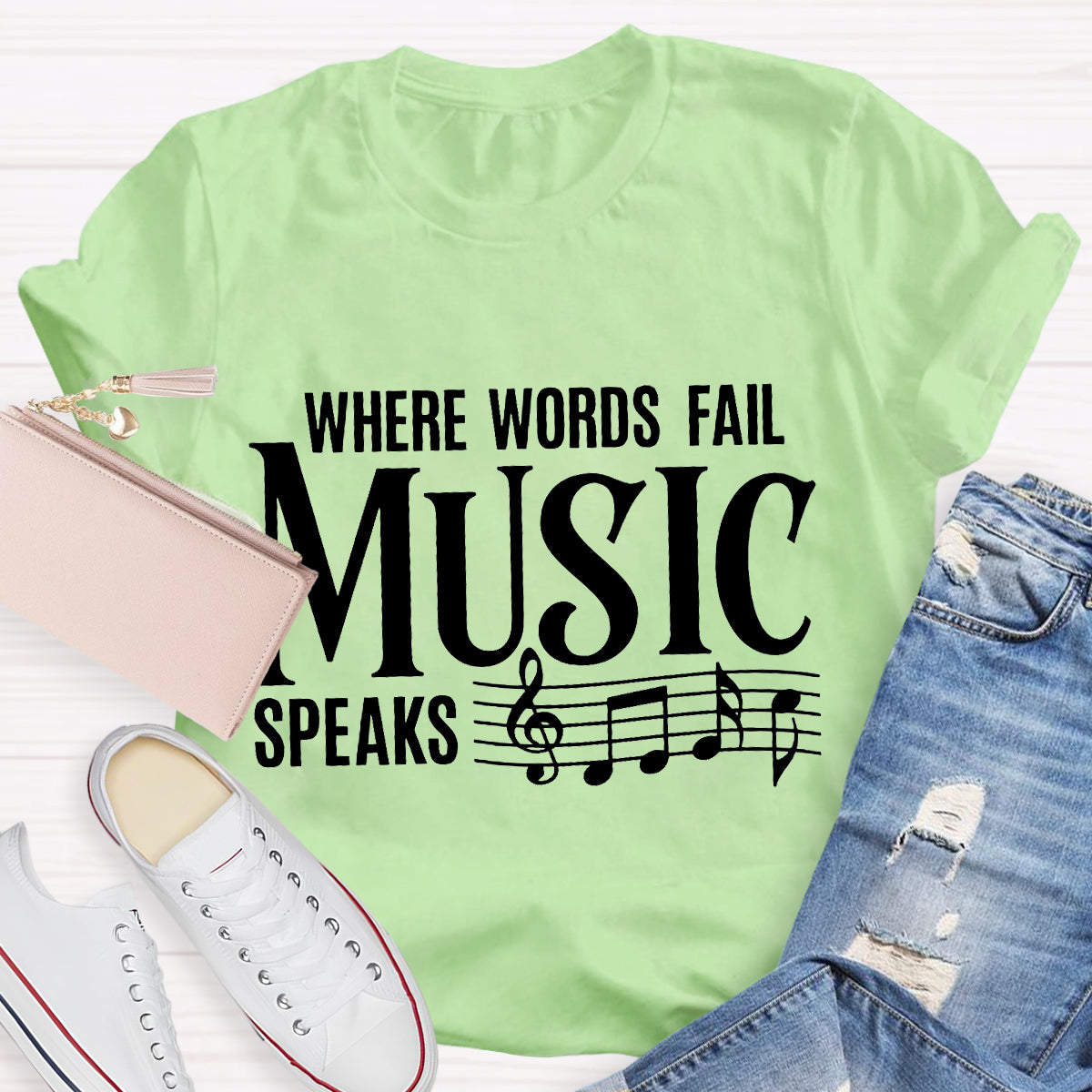 Where Words Fail Music Speaks Teacher T-Shirt