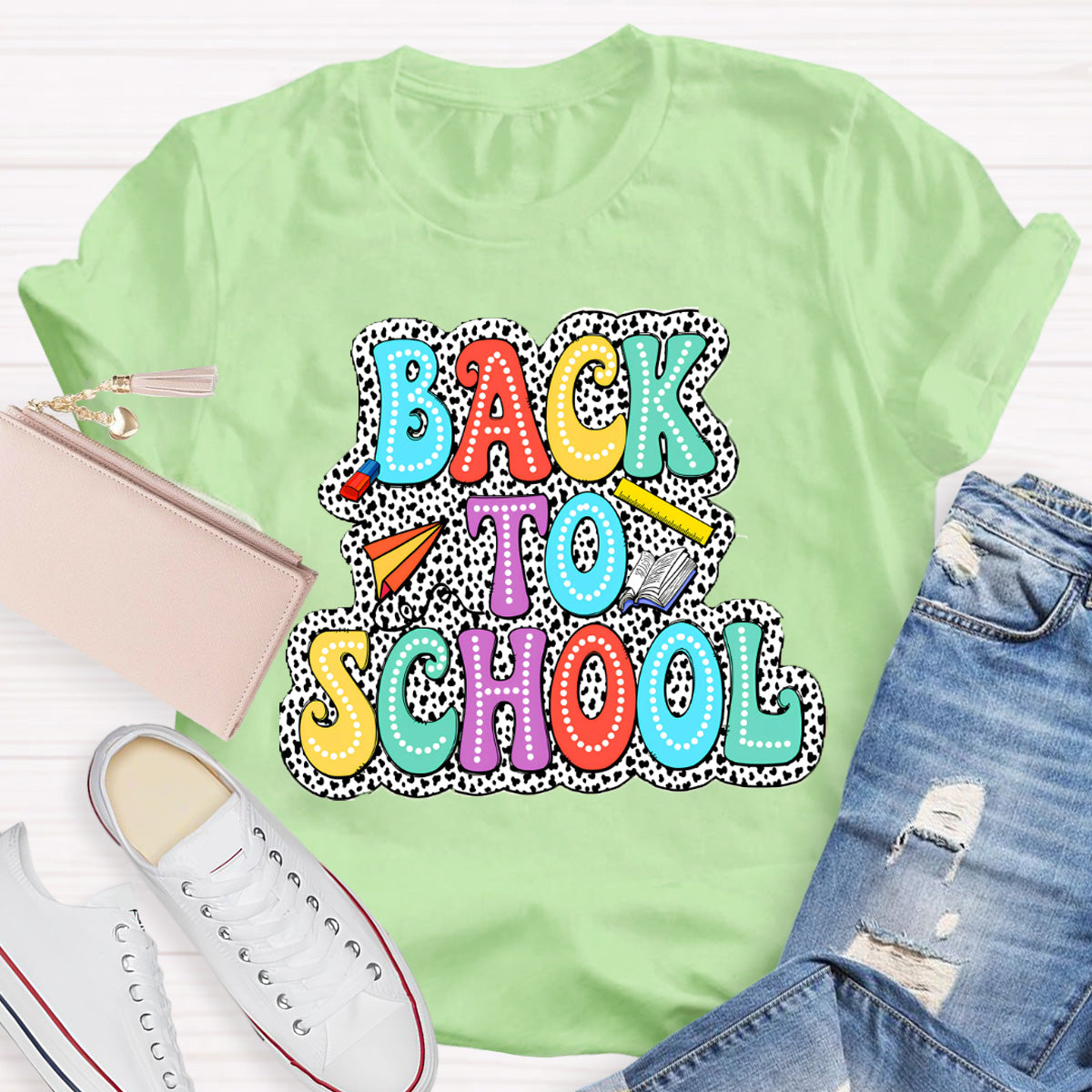 Welcome Back To School Dot Printed Teacher T-Shirt