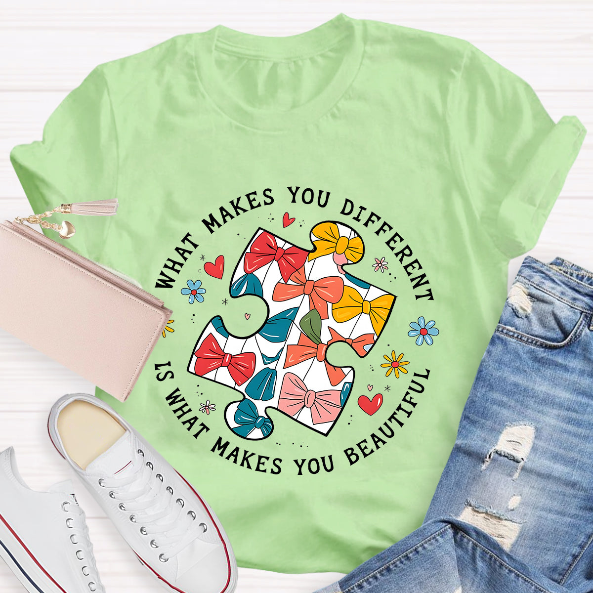 What Makes You Different Is What Make You Beautiful Bow Puzzle T-Shirt