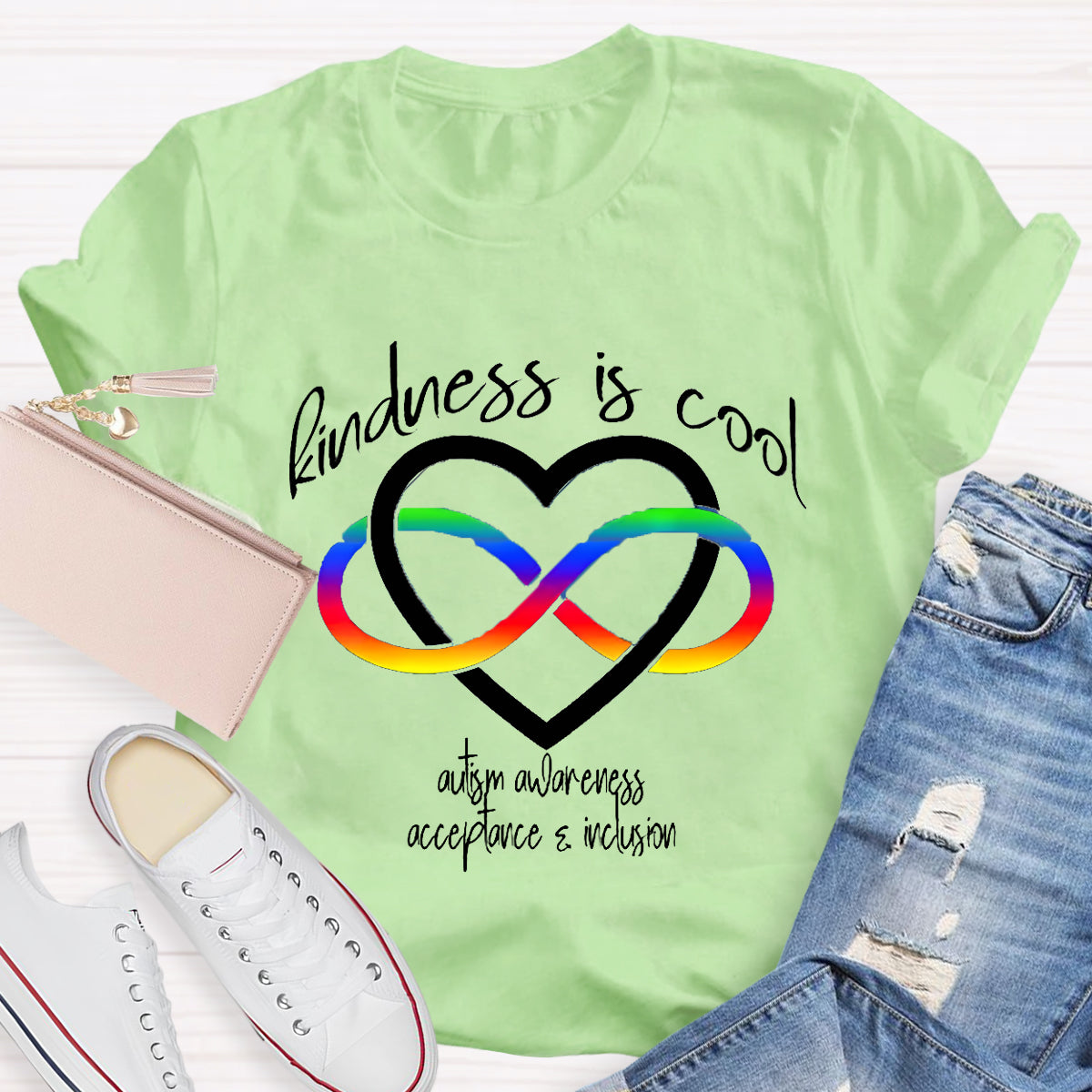 Kindness is Cool Autism Infinity Heart Rainbow T-Shirt