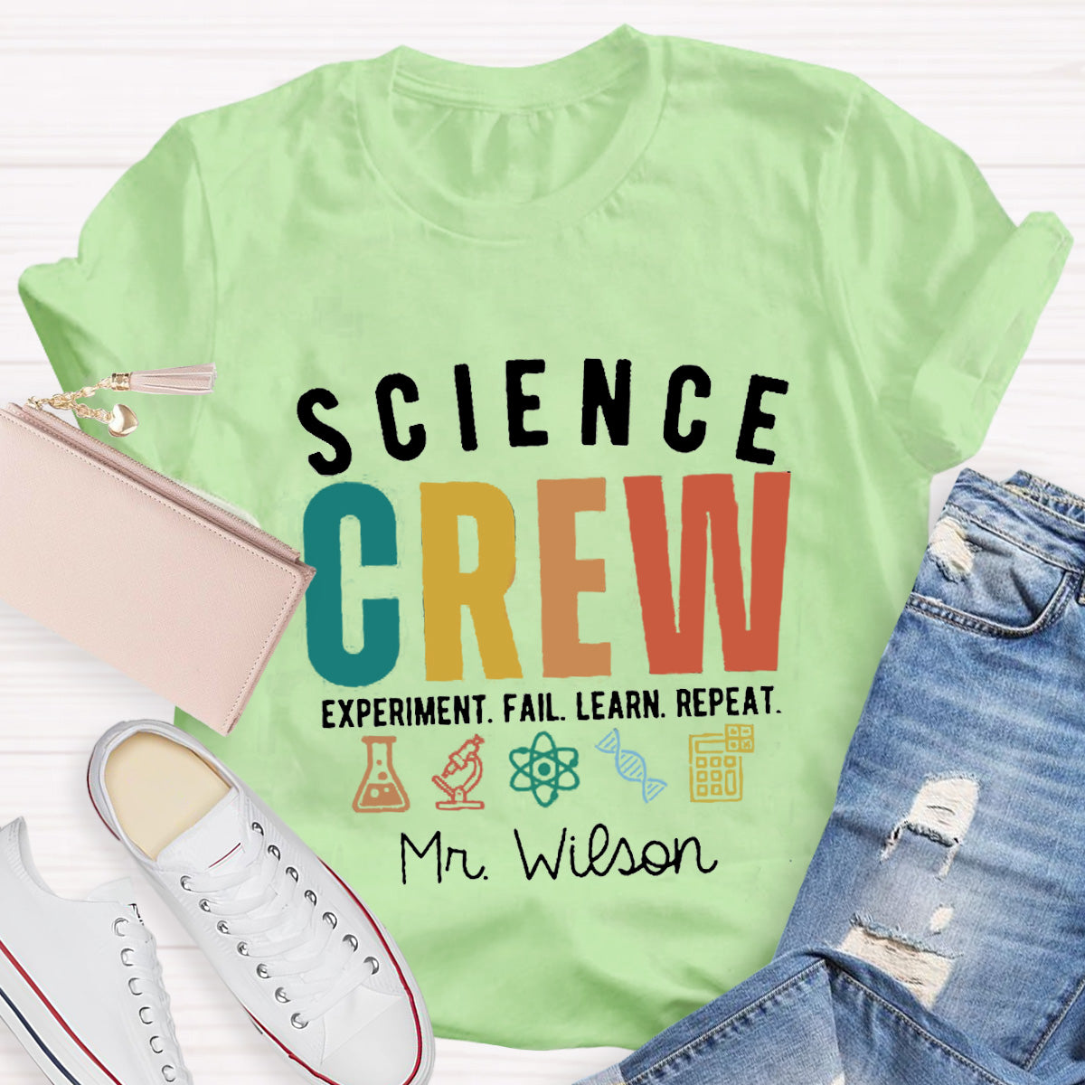 Personalized Name Science Crew Teacher T-Shirt