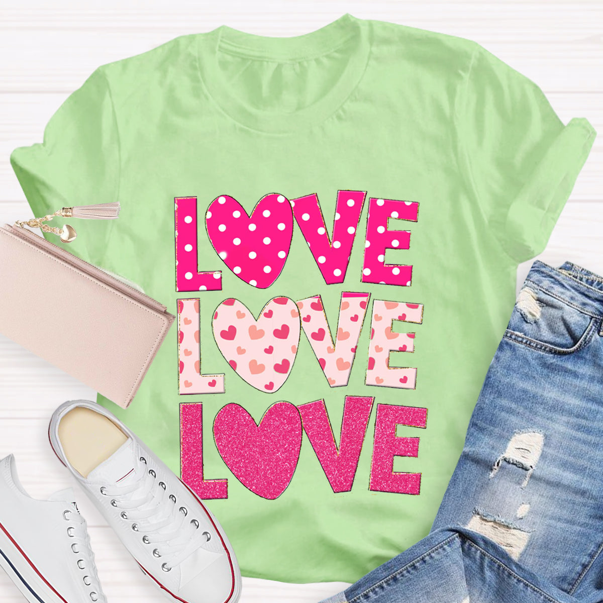 Valentine Day Pink Heart Love T-Shirt