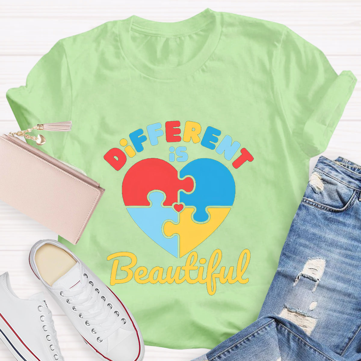 Different Is Beautiful Colorful Heart Teacher T-Shirt
