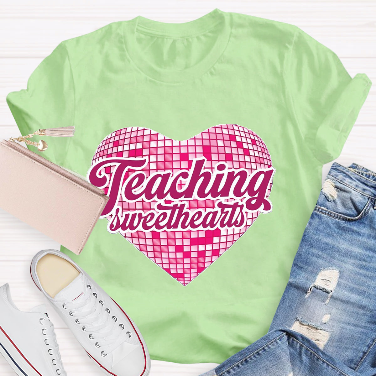 Teaching Sweethearts Pink Plaid Heart T-Shirt