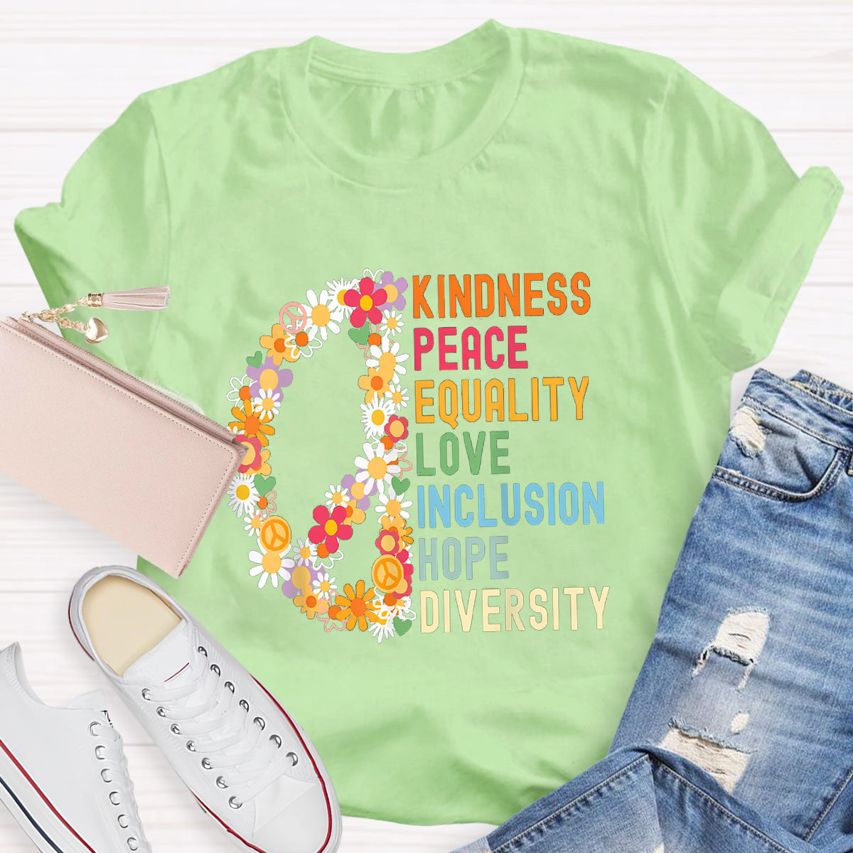 Kindness Peace And Love Flower Peace Sign T-Shirt