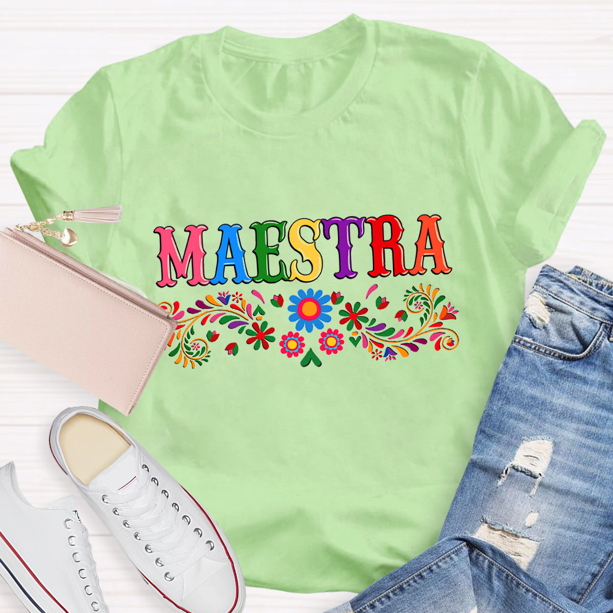 Maestra Blue Flower Teacher T-Shirt