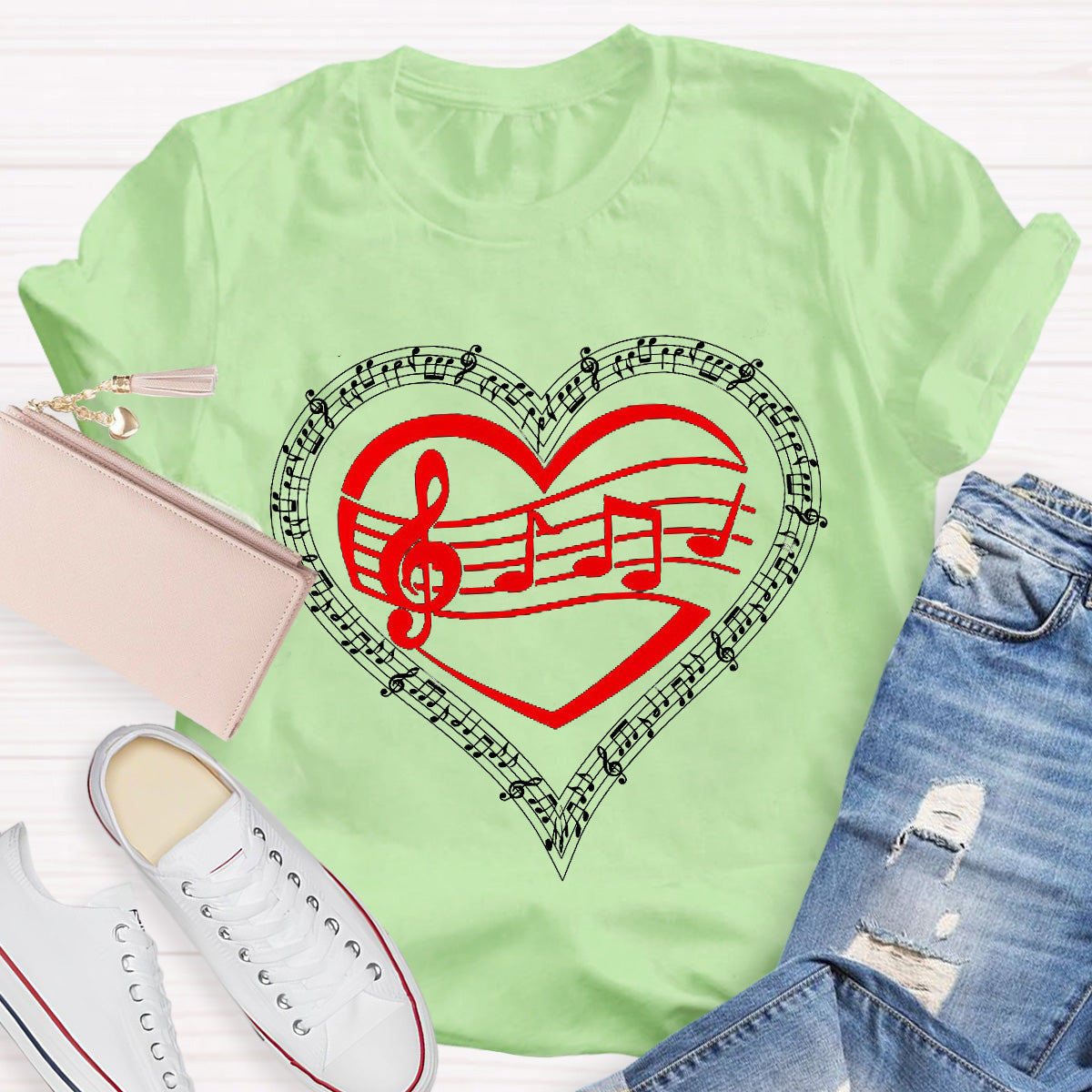 Red Heart Music Teacher T-Shirt