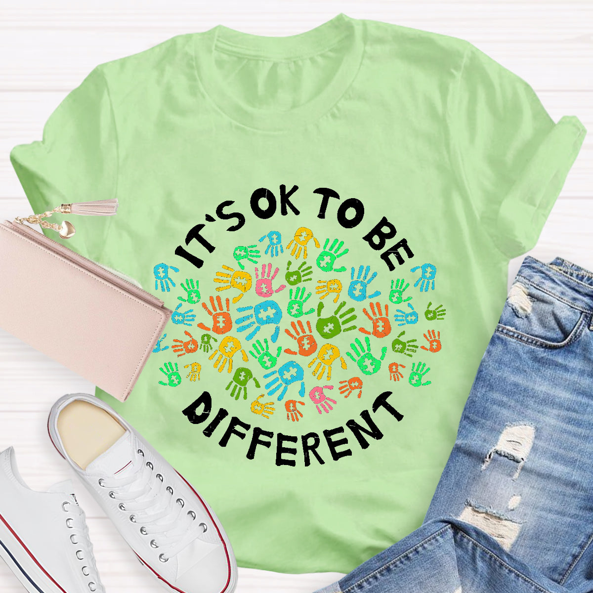 It'S Ok To Be Different Colorful Hands Teacher T-Shirt