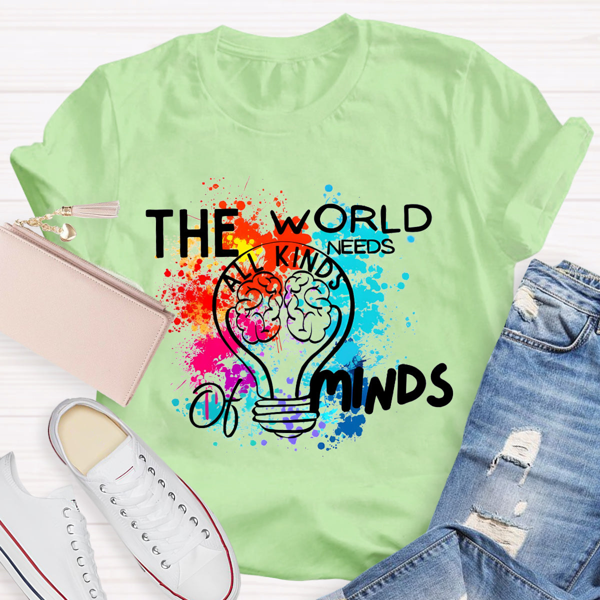The World Needs All Kinds Of Minds Colorful Brain T-Shirt