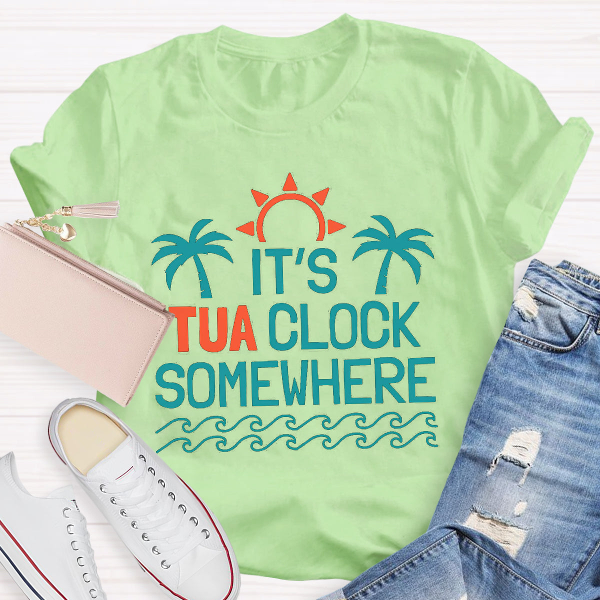 It's Tua Clock Somewhere Summer Beach Funny Retirement T-Shirt