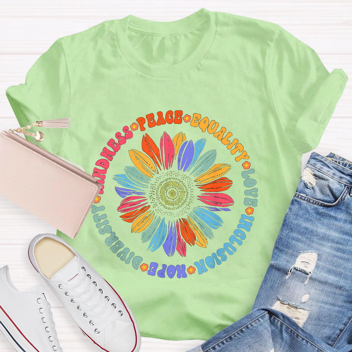 Kindness Peace Hope Sunflower Teacher T-Shirt