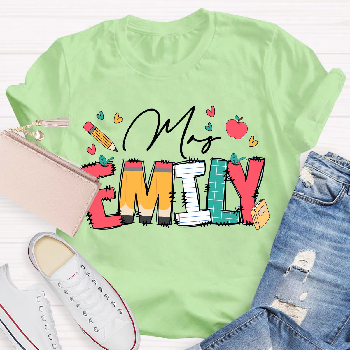 Personalize Name Apple Teacher T-Shirt
