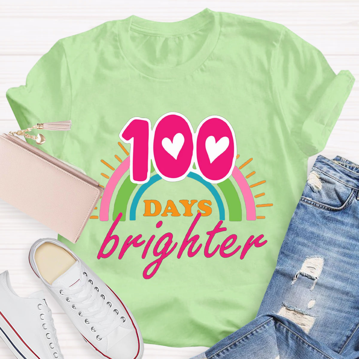 100 Days Brighter Pink Heart T-Shirt