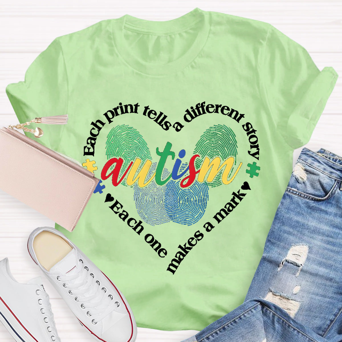 Each Print Tells A Different Story Autism Heart Teacher T-Shirt