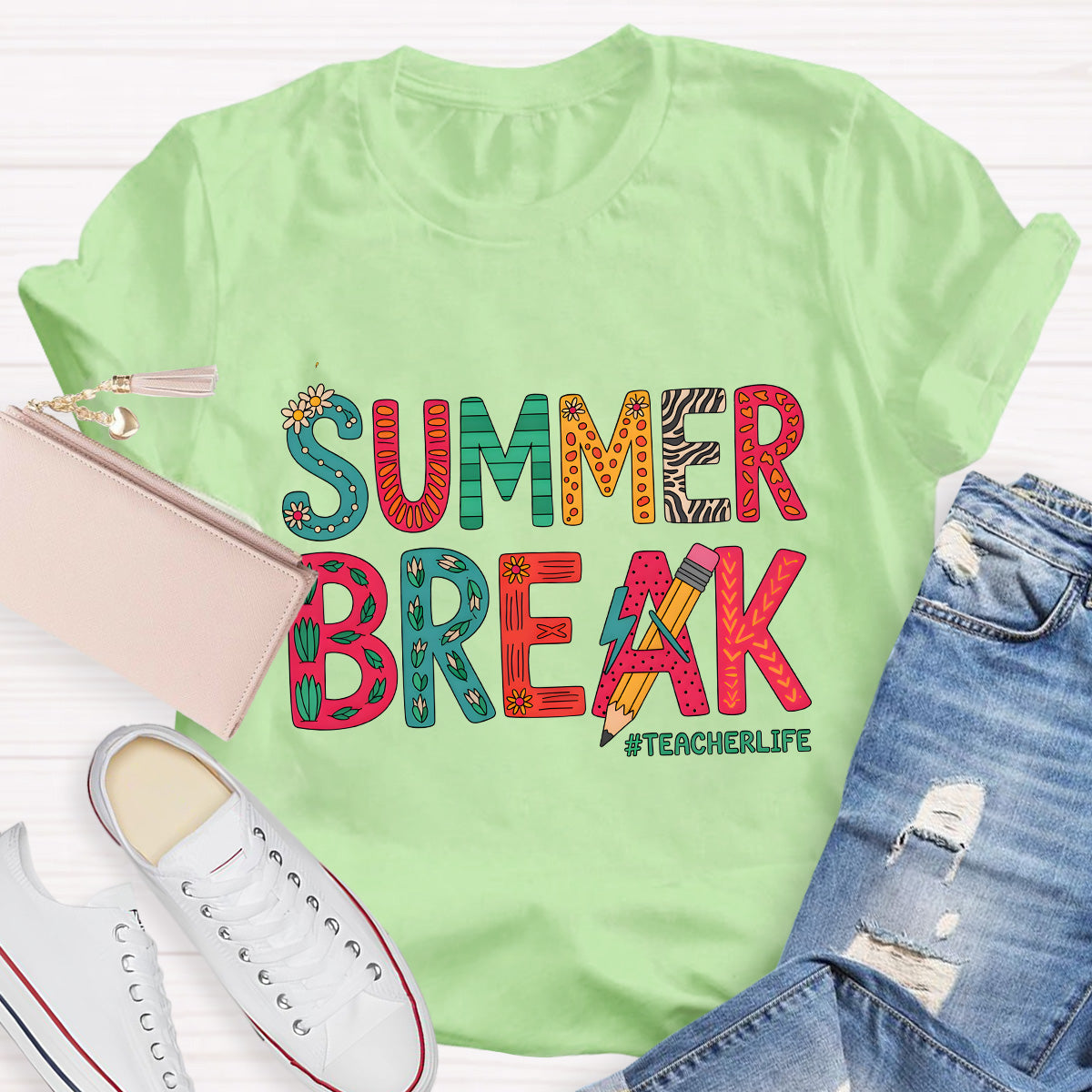 Summer Break Teacher Life Pencil Teacher T-Shirt