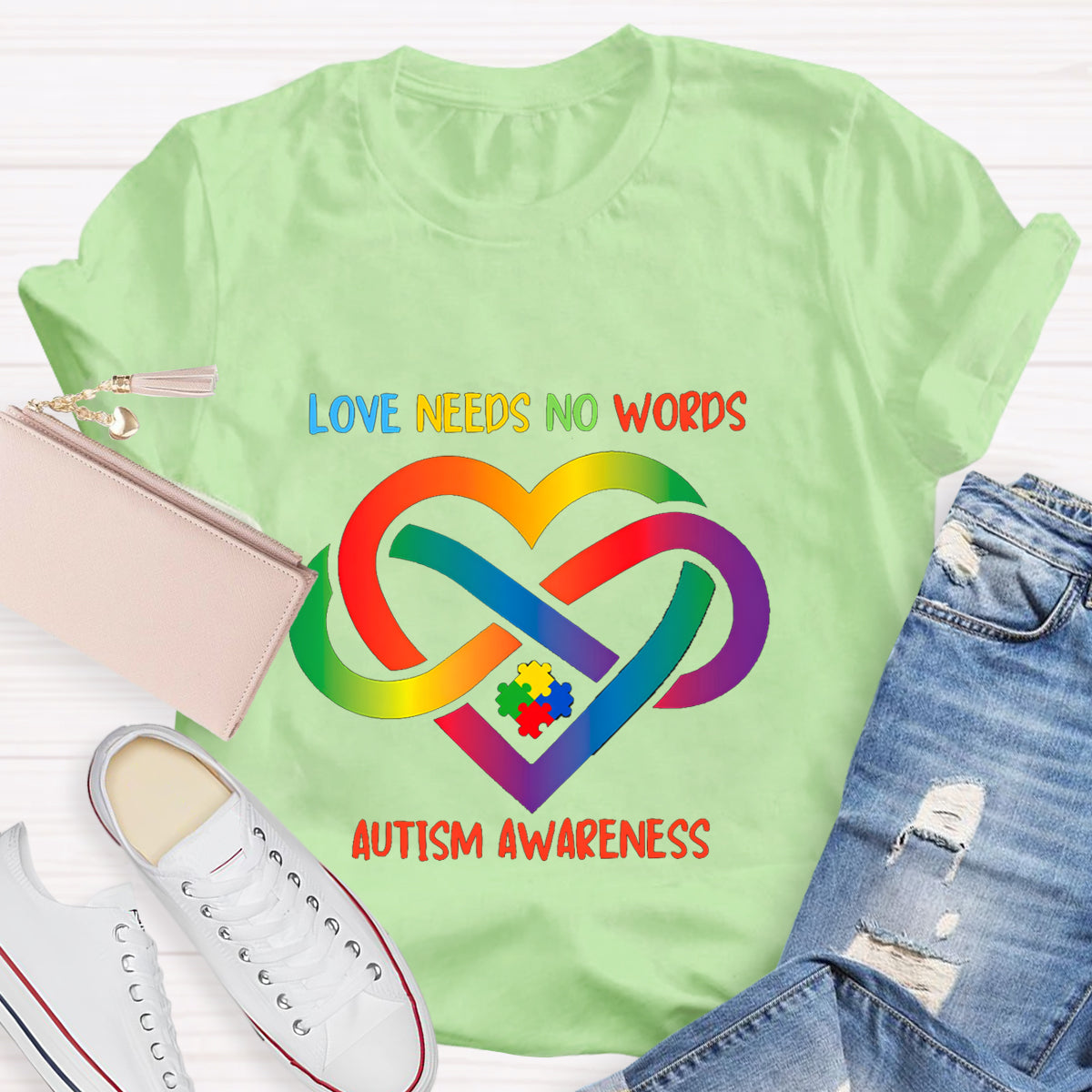Love Needs No Words Colorful Heart Infinity Symbol T-Shirt