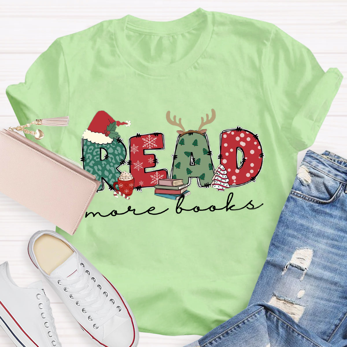 Read More Books Christmas Teacher T-Shirt