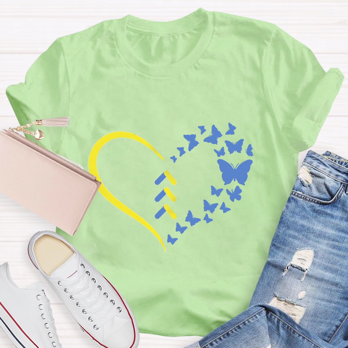 Blue Butterfly World Down Syndrome 3.21 Day T-Shirt