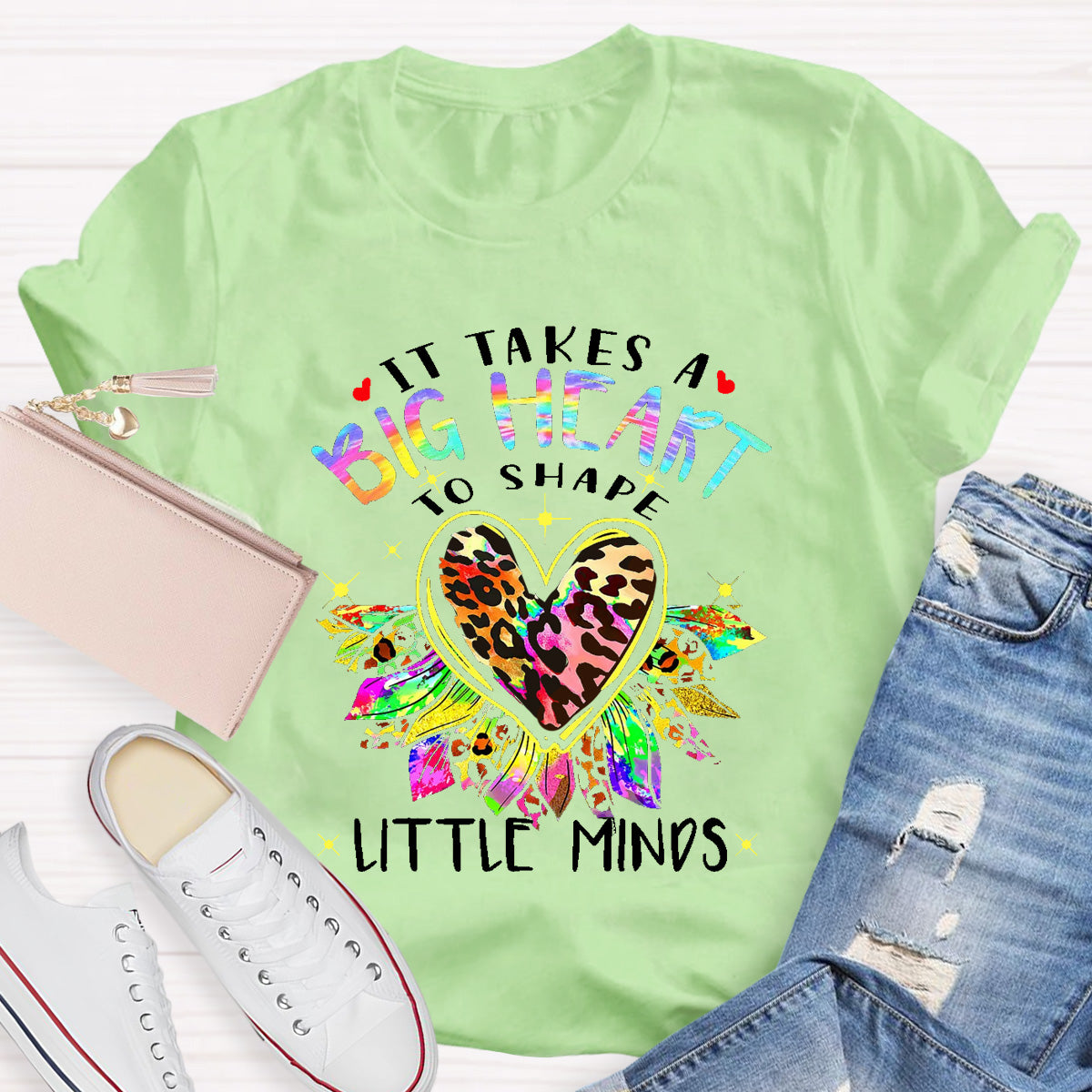 It Takes A Big Heart To Shape Little Minds Leopard Sunflower T-Shirt