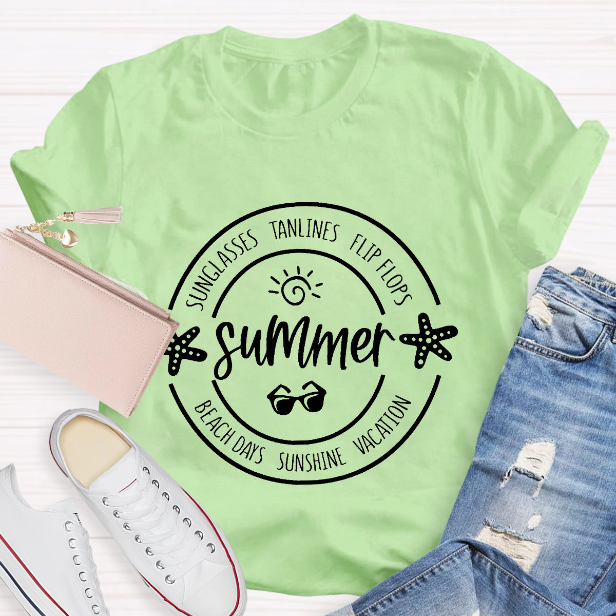 Summer Sunglasses Tanlines Flip Flops Beach Days Sunshine Vacation Teacher T-Shirt