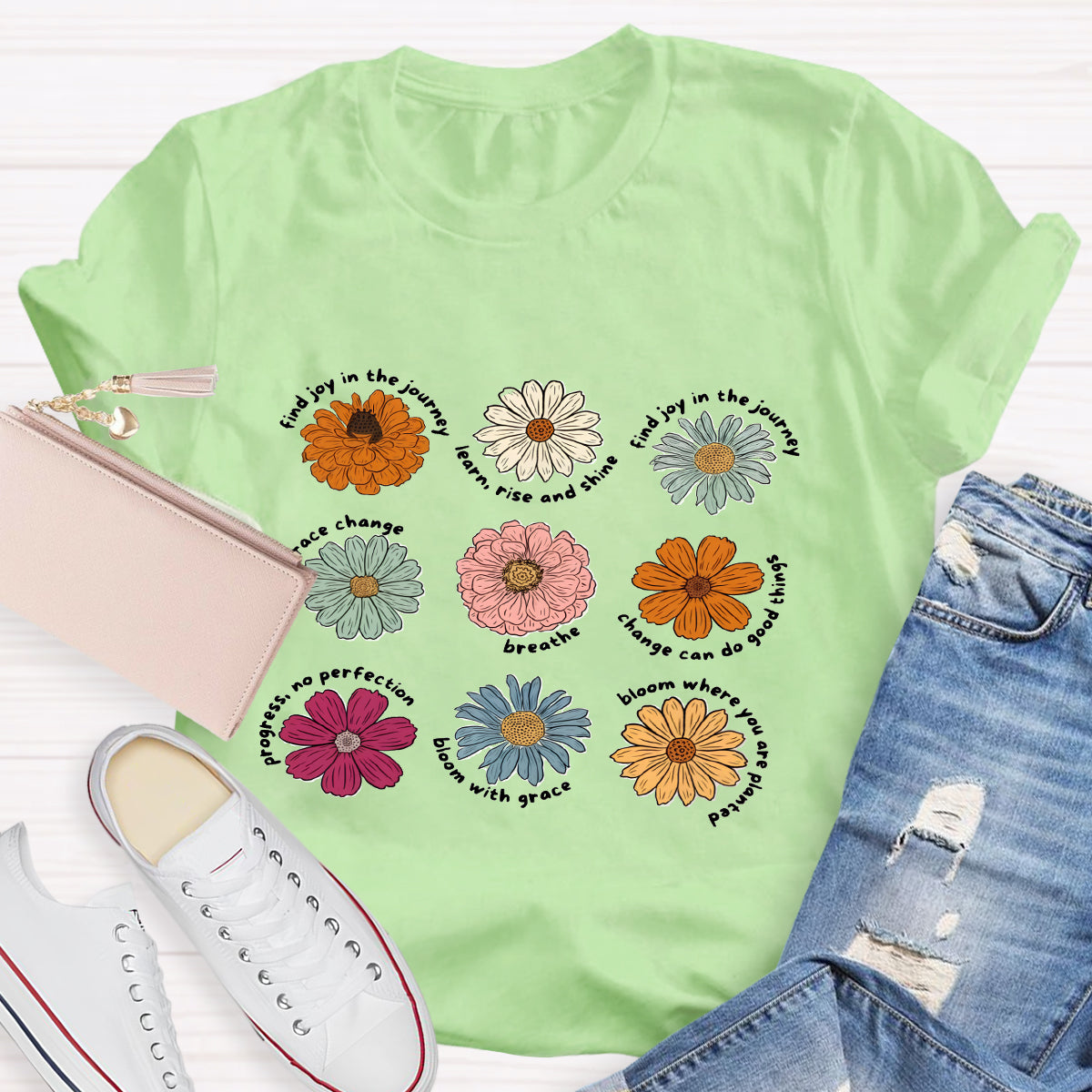 Find Joy In The Journey Learn Rise And Shine Floral T-Shirt