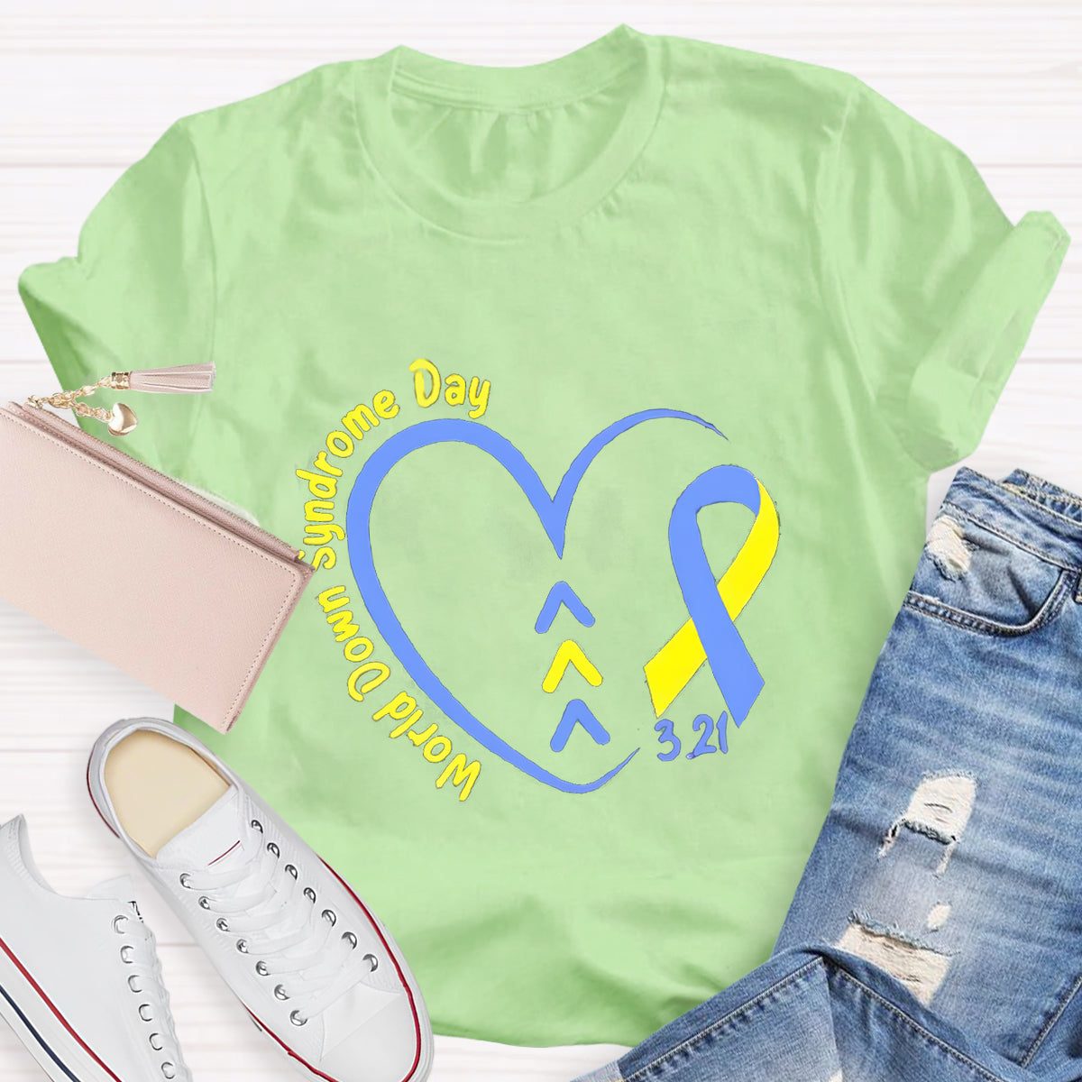 Down Syndrome Day Blue Heart Teacher T-Shirt